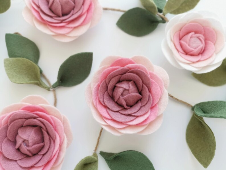 Pink Ombre Felt Flower Garland, Floral Wall Hanging, Nursery Decor, Wedding & Party Decoration image 10