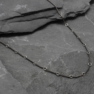 Black gunmetal delicate rings necklace - minimal dainty fine chain - hand quality everyday jewellery - made gender neutral for women or men