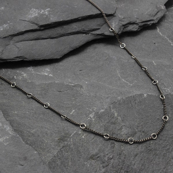 Black gunmetal delicate rings necklace - minimal dainty fine chain - hand quality everyday jewellery - made gender neutral for women or men