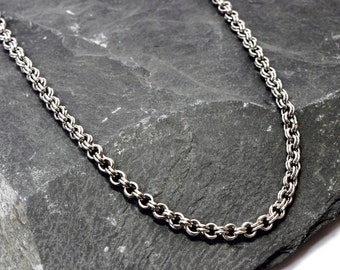 Handmade Stainless Steel Double Chainlink Necklace: Minimalist Silver Tone