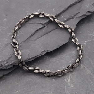 Gunmetal Oval Coffee Bean Link Chain Bracelet | Delicate Stainless Steel Jewellery | Custom Lengths