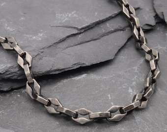 Gunmetal Geometric Diamond Link Chain Necklace | Mens Stainless Steel Industrial Jewellery | Custom Lengths