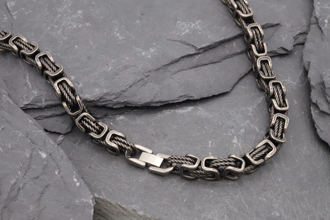 Oxidised Geometric Byzantine Rope Chain Necklace | Mens Stainless Steel ...