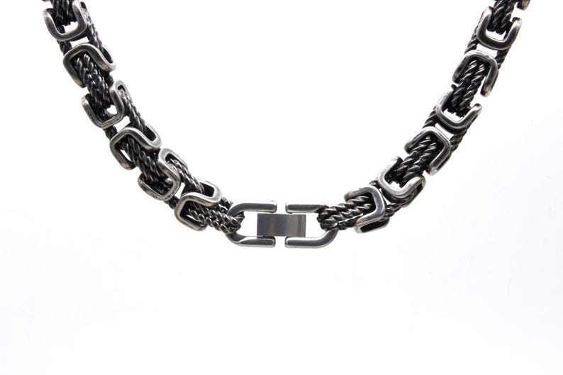 Oxidised Geometric Byzantine Rope Chain Necklace | Mens Stainless Steel ...