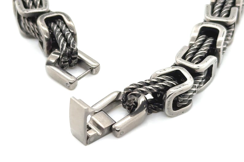 Oxidised Geometric Byzantine Rope Chain Necklace | Mens Stainless Steel ...