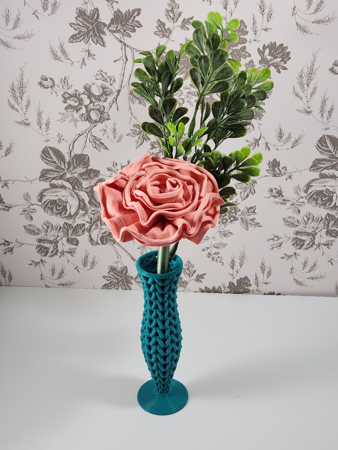 Handsewn Fabric Flowers on 3D Printed Stems for Office and Etsy