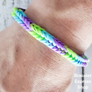 Rainbow Fishtail Bracelet - Purple and Green Rainbow Braided Band - Rainbow Loom Bracelet - Kid Gifts and Birthday Party Favors