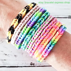 CUSTOM ORDER Rainbow Fishtail Bracelet - Rainbow Braided Band - Rainbow Loom Bracelet - Kid Gifts and Birthday Party Favors
