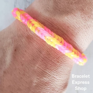 Pink & Yellow Fishtail Bracelet - Pink Braided Band - Rainbow Loom Bracelet - Kid Gifts and Birthday Party Favors