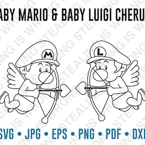Baby Mario & Baby Luigi Engelchen | Valentinstag | Nur digitale Dateien | svg, jpg, png, eps, pdf, dxf