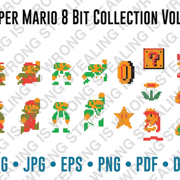 8 Bit Super Mario Collection Vol. 1 | Digital Files Only | svg, jpg, png, eps, pdf, dxf