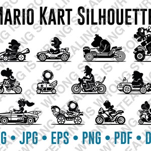 Mario Kart Character Silhouette Collection | Digital Files Only | svg, jpg, png, eps, pdf, dxf