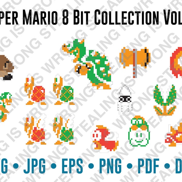 8 Bit Super Mario Collection Vol. 2 | Digital Files Only | svg, jpg, png, eps, pdf, dxf