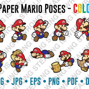Papier Mario - Mario Poses Kollektion - FARBE | Nur digitale Dateien | svg, jpg, png, eps, pdf, dxf