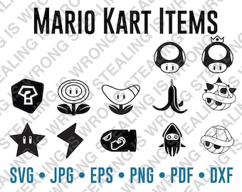 Collectie Mario Kart-items | Alleen digitale bestanden | Svg, jpg, png, eps, pdf, dxf
