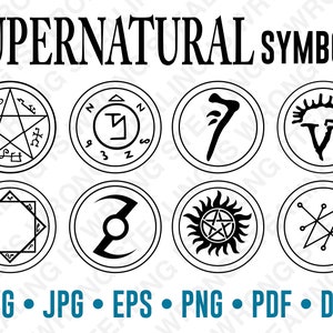 Bovennatuurlijke symbolen tekst | Alleen digitale bestanden | Svg, jpg, png, eps, pdf, dxf