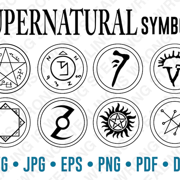 Símbolos sobrenaturales Texto / Sólo archivos digitales / svg, jpg, png, eps, pdf, dxf