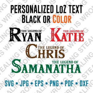 Personalisierte Legende von Zelda Textdatei | Nur digitale Dateien | svg, jpg, png, eps, pdf, dxf