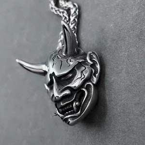 Hannya Oni Mask Stainless Steel Pendant Necklace - Vintage/Necklace/Apocalypse/RA/Skull/Japanese Symbol/Royal Power/Protection