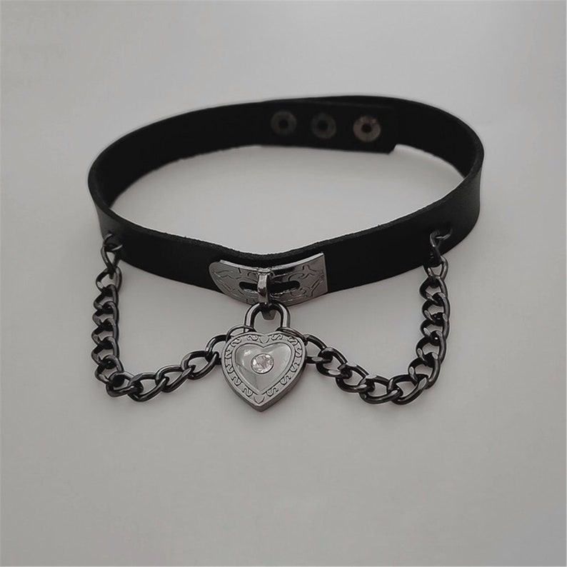 Gothic Lolita Heart Leather Choker Necklace Heart Charm: - Etsy