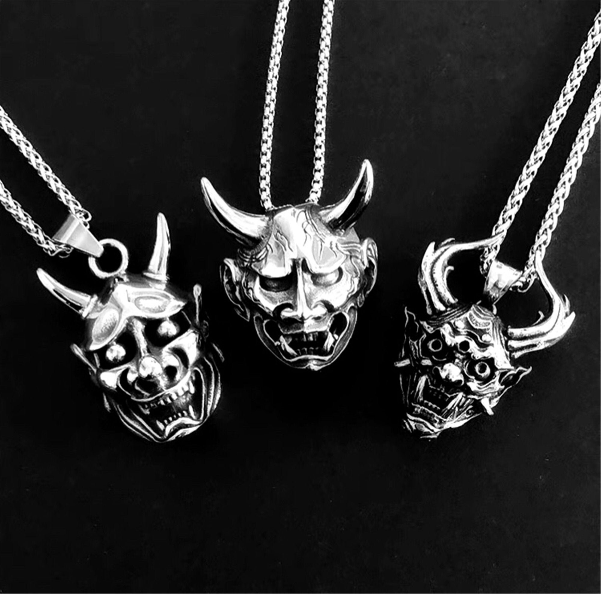 Hannya Oni Mask Stainless Steel Pendant Necklace Japanese Etsy