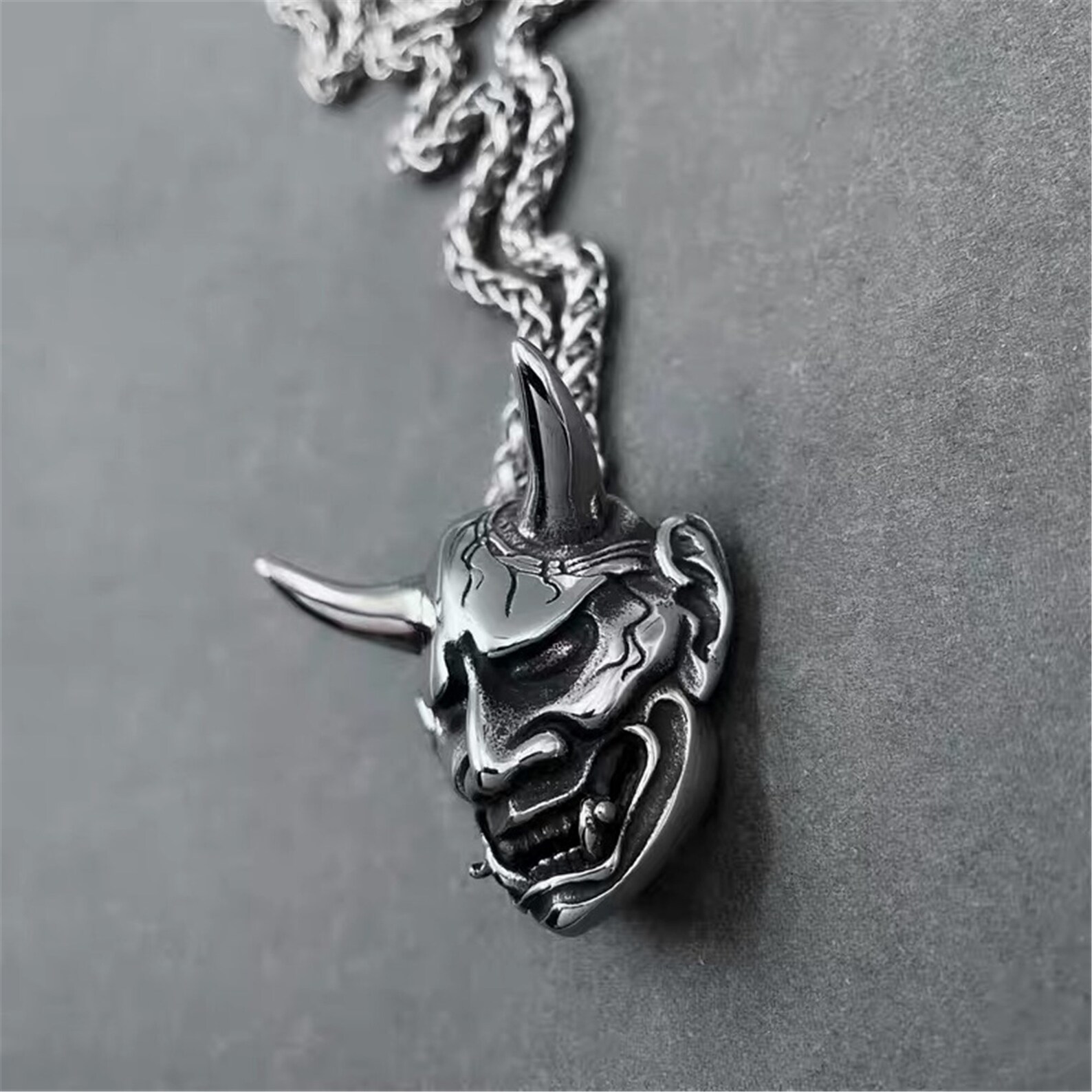 Hannya Oni Mask Stainless Steel Pendant Necklace Japanese Etsy