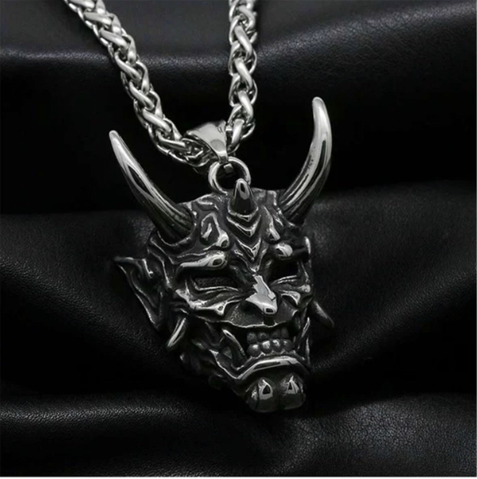 Hannya Oni Mask Stainless Steel Pendant Necklace Etsy