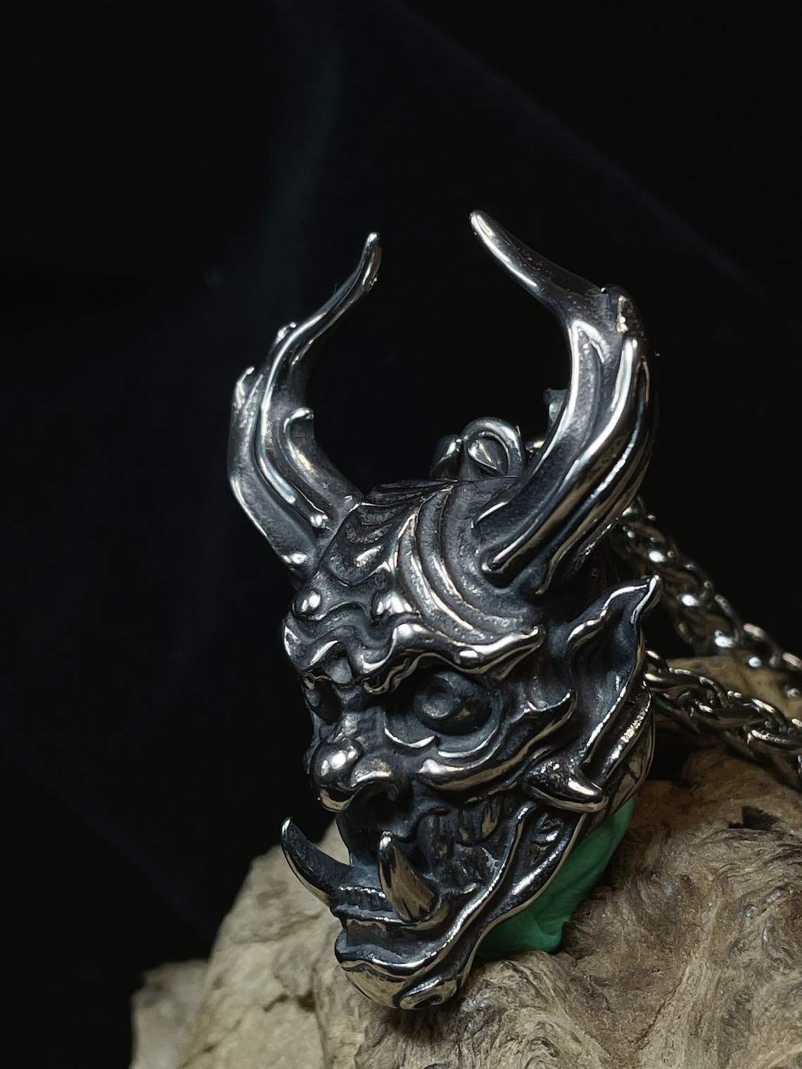 Hannya Oni Mask Stainless Steel Pendant Necklace Japanese Etsy