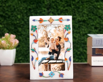 Photo Frame Handmade with Inlay Work Marble Photo Frame for Home Decor and Gifting Table Decor Showpiece (5" x 7" Inch)