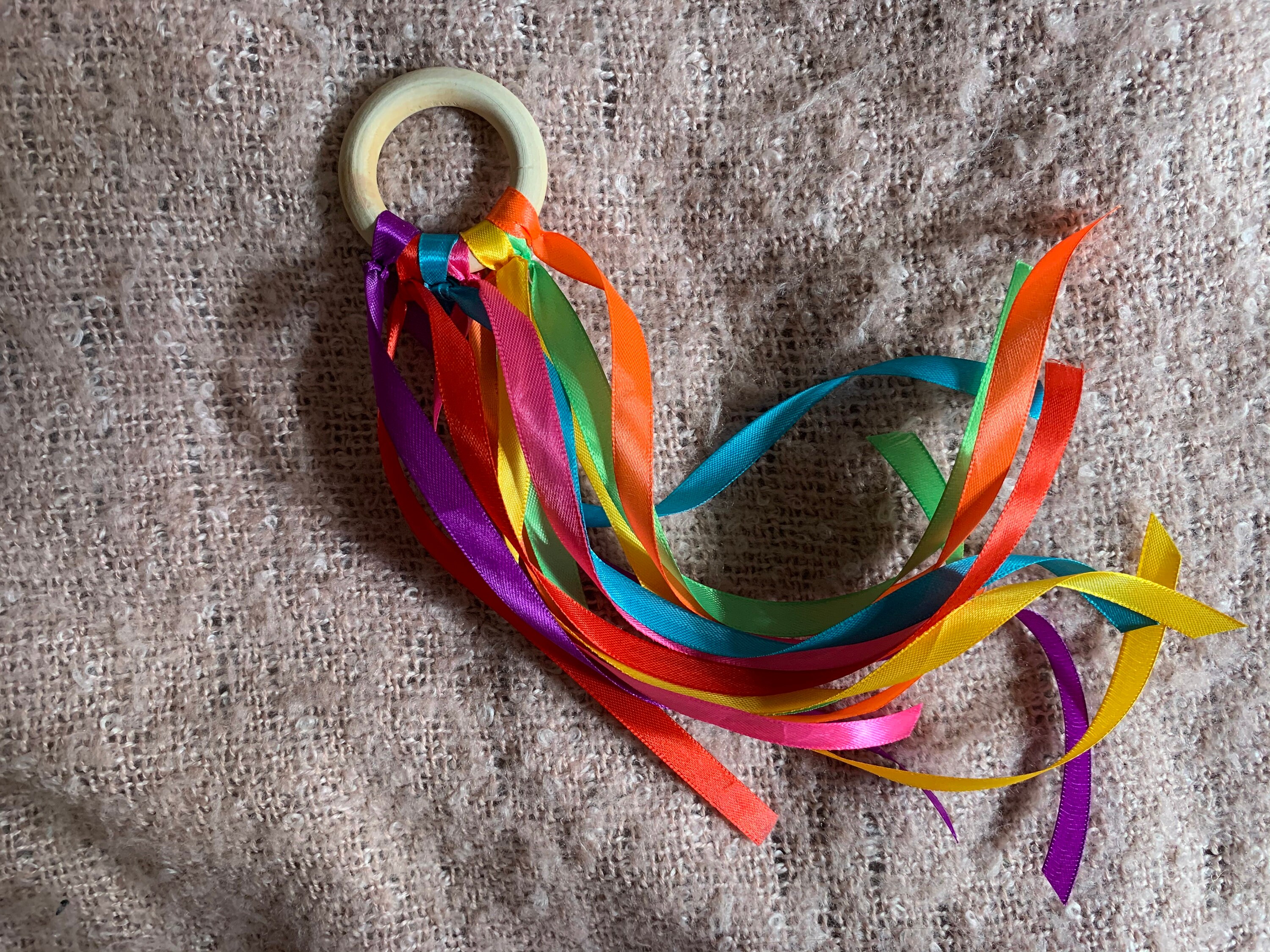 Sensory Wooden Rainbow Ribbon Ring Baby toy Sensory toy Etsy