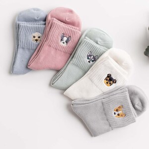 Dog embroidery socks | women socks | husky socks for gift | gift for her | friend gift | women gift | bulldog socks | embroidery socks
