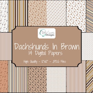 Dachshund in Brown digital paper pack, dog digital papers, Pawprint digital papers, Printable papers, Dog Scrapbooking, Dog papers, Stripes