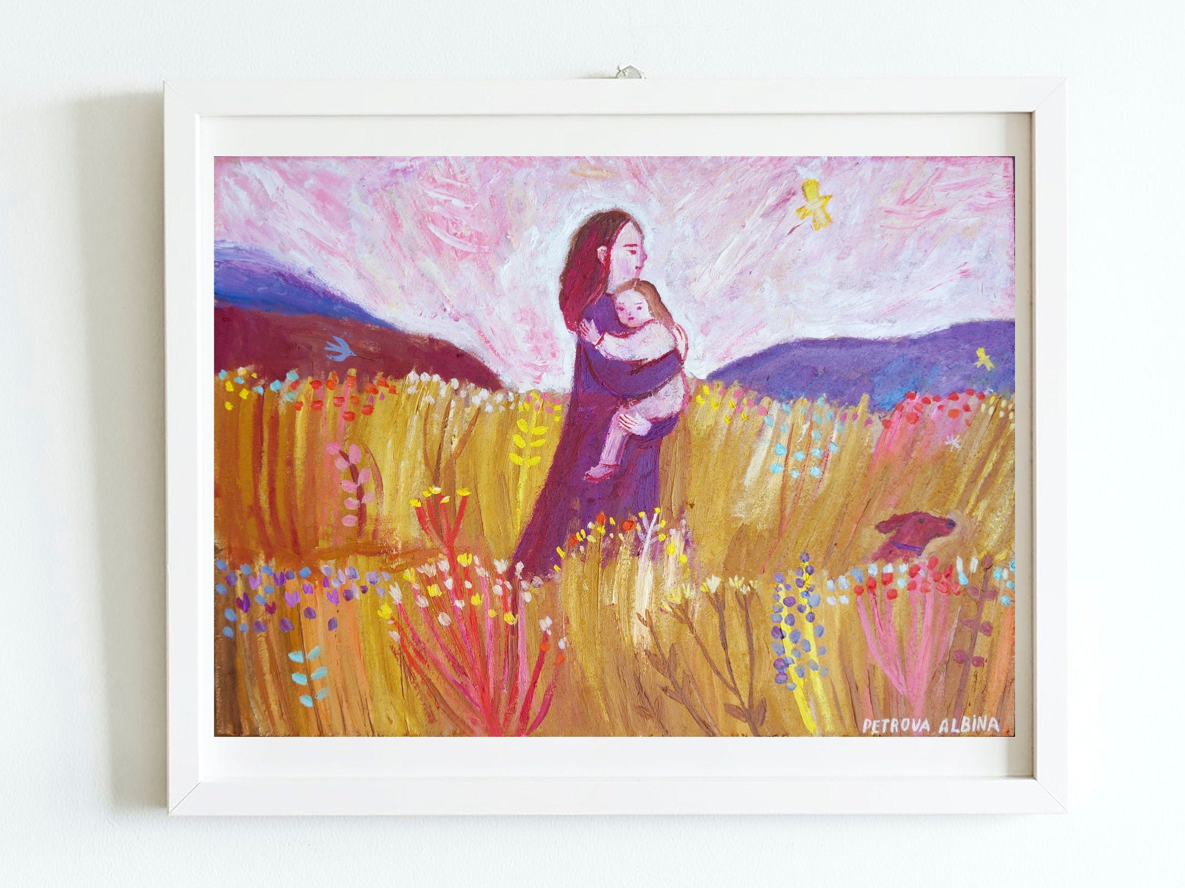 Mother and Daughter Original Oil Painting Meadow Landscape | Etsy
