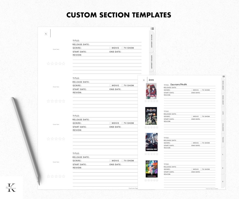 Digital Movie Journal TV Series Media Journal Rate and Etsy