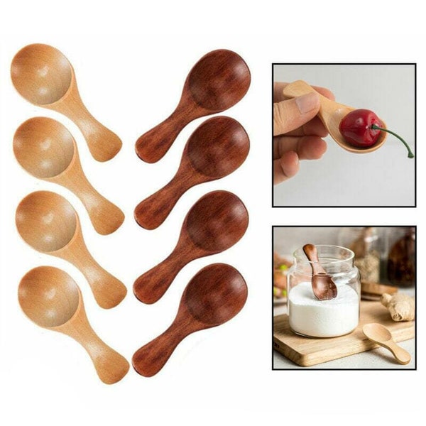 Up To 10Pcs Mini Wooden Spoon Kitchen Spice Small Short Condiment Spoons Scoop