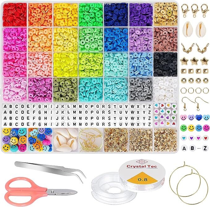 DIY Clay Beads Kit Flat Polymer Clay Spacer Heishi Beads Set for Jewelry  Making Preppy Bracelets Necklace Earring 
