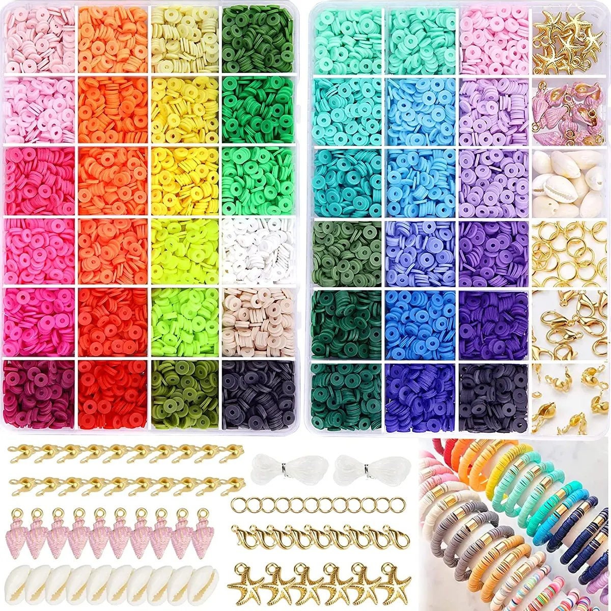 4800PCS Flat Polymer Clay Beads Loose Spacer Preppy Disc Beads For Jewelry  Making with Pendant Charms