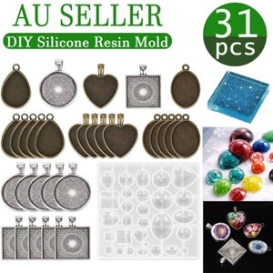 31PCS DIY Silicone Resin Mold Jewelry Casting Epoxy Pendant Tray Mould Craft Kit