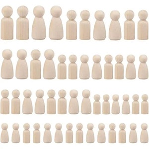 TheliCraft 50Pcs Unfinished Wood Dolls Pack for Kids Toys Wooden Peg Arts Craft