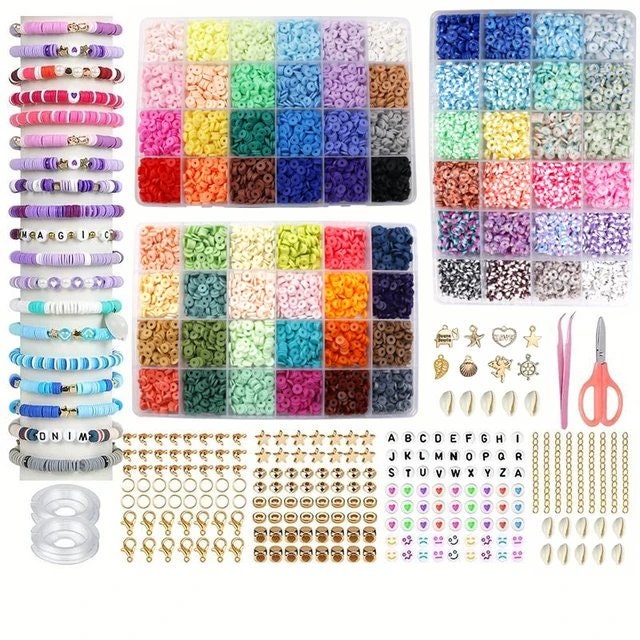 Clay Beads for Bracelet Making Kit, 56 Colors Flat Round Clay Beads for  Jewelry Making Kit, for Girls 8-12, Preppy, Gift - AliExpress