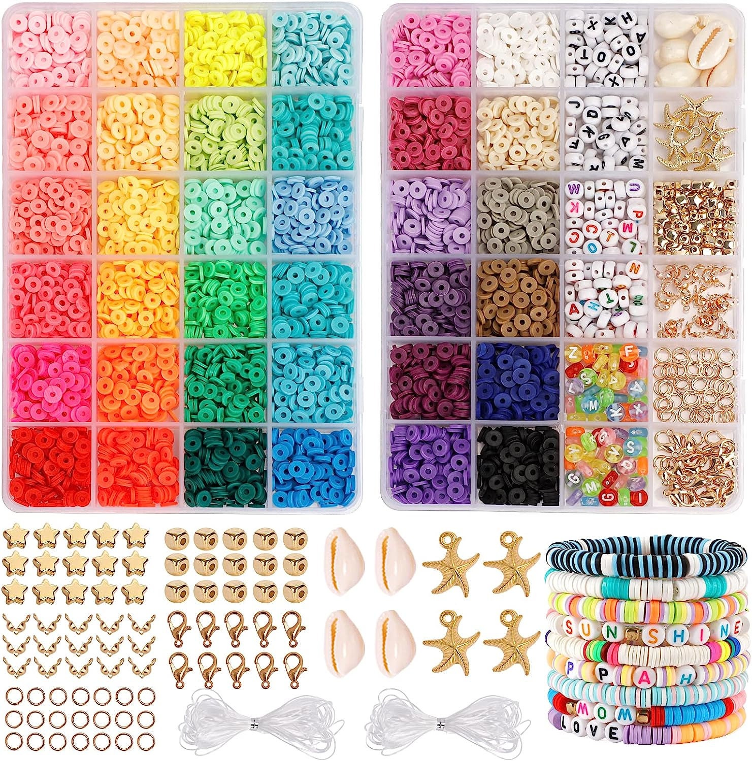 72 Colors Clay Beads for Bracelet Making Kit Flat Round Polymer Clay Beads  Spacer Heishi Beads for Jewelry Making With Random Pendant 