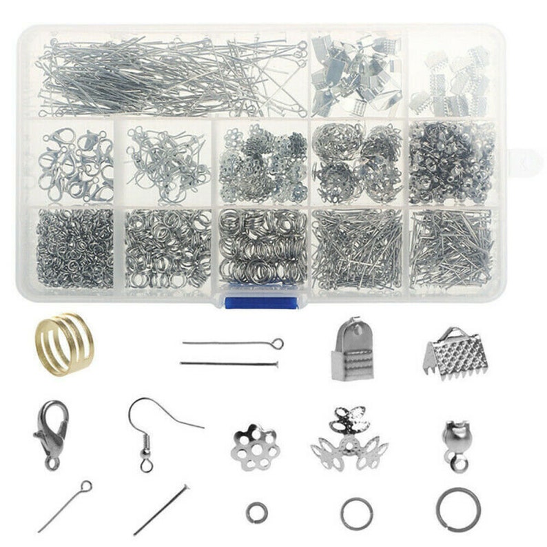 Jewellery Making Findings Kit DIY Wire Pliers Set Starter Tools Necklace Repair 1000PCS Findings Silver