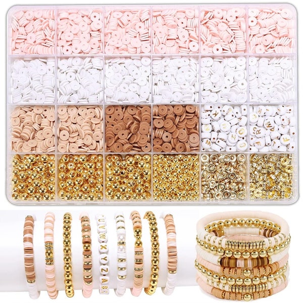 Perline dorate e diamanti Kit di perline di argilla bianca rosa per gioielli fai-da-te Kit di braccialetti di perline di argilla TheliCraft