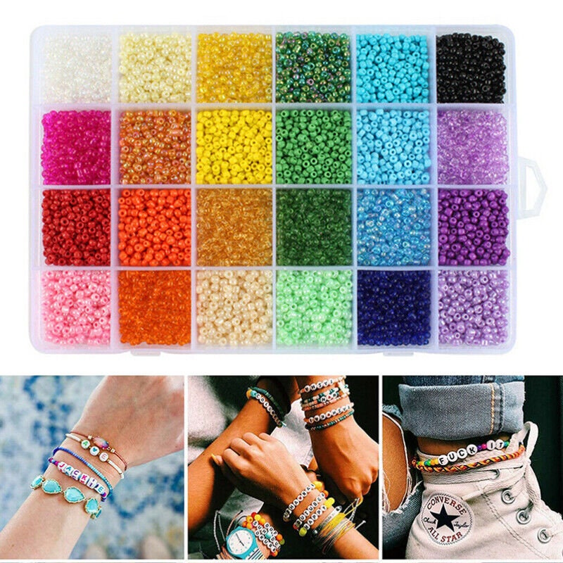 12000Pcs 3mm Glass Seed Beads Charms Letter Beads Colorful Beads for  Bracelets