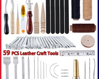 LeatherCraft Hand Tools Kit Stitching Sewing Stamping Punch Carve Work 59PCS