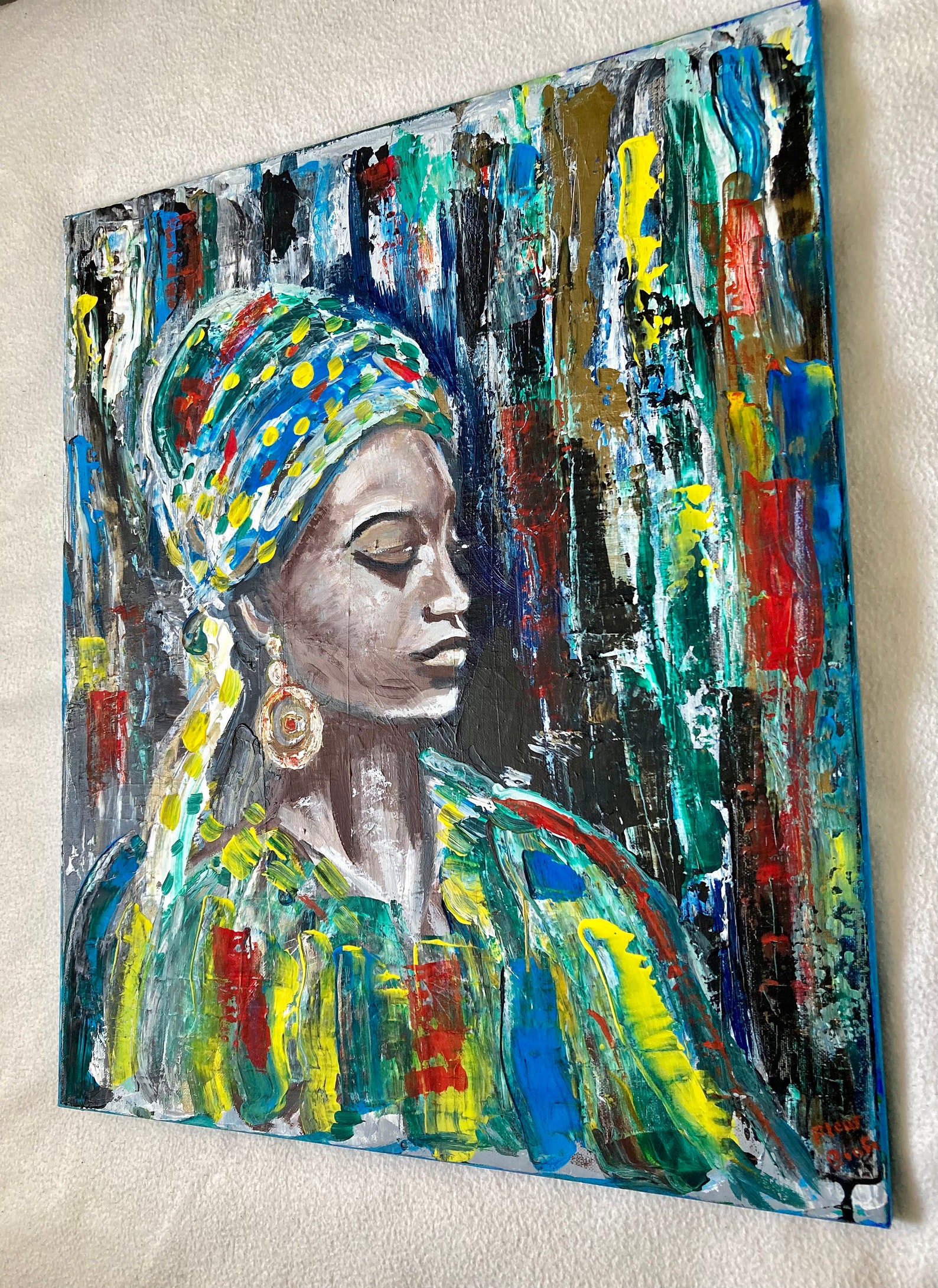 Graceful lady. Original acrylic painting on box canvas. Etsy