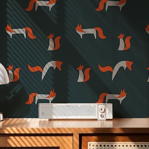 Non woven custom printed Fox italian wallpaper ZOO collection, animal pattern, pvc-free