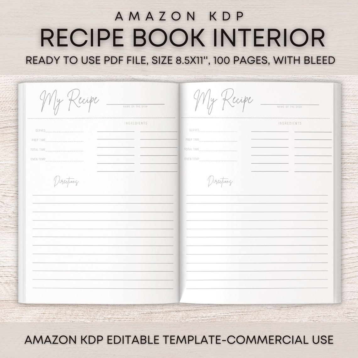 Amazon kdp Recipe Book interior template KDP meal planner