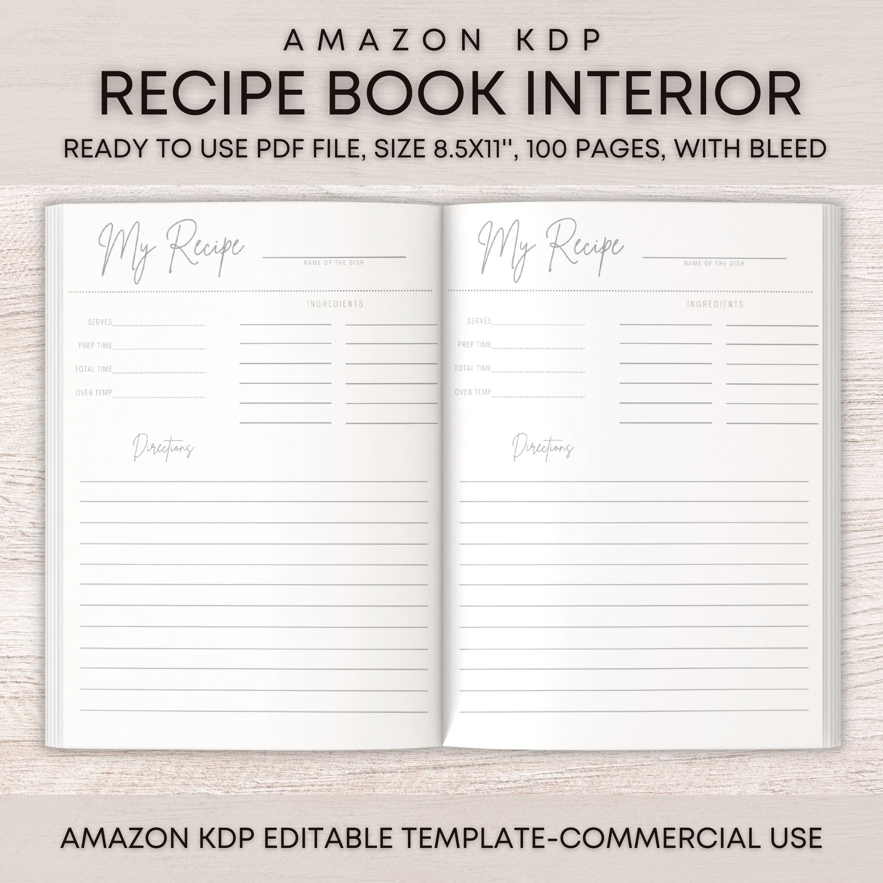 Blank recipe book template KDP Designs