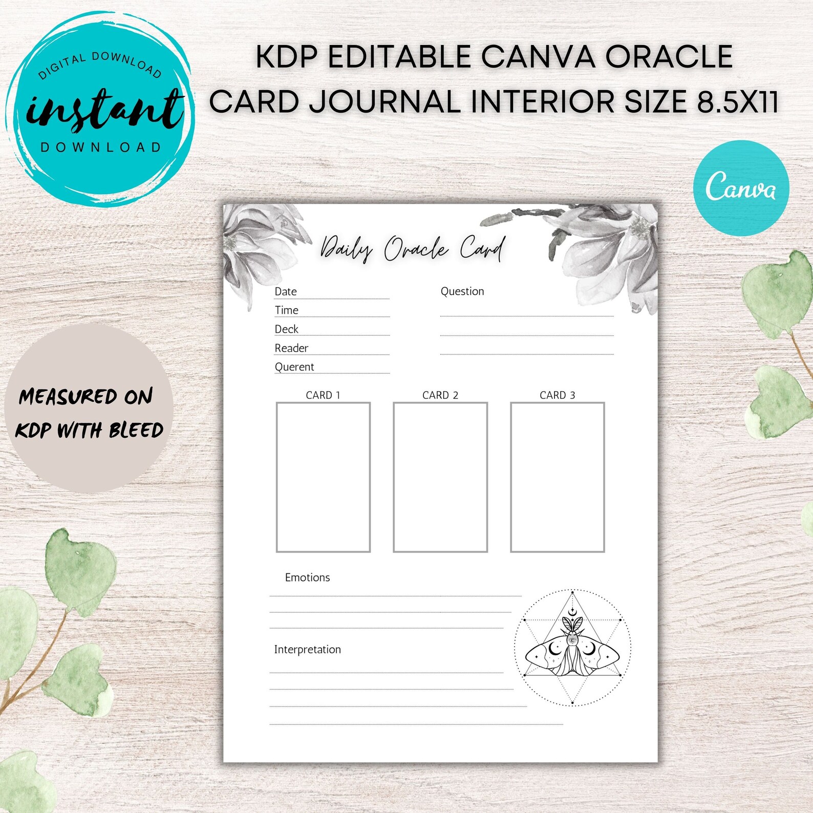 KDP Interiors, Oracle Card Canva Template, Tarot Card Reading